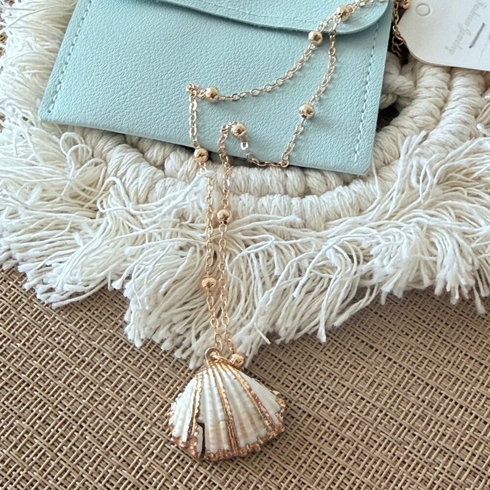 Gold and White Shell Pendant Necklace